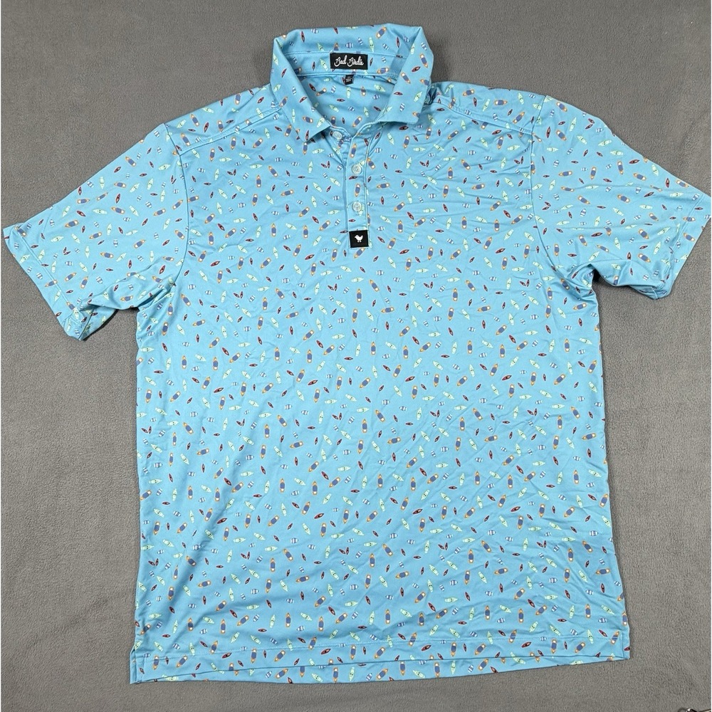 Bad Birdie Golf Polo Shirt Men XL Blue AOP Boats Graphic Preowned Lightweight